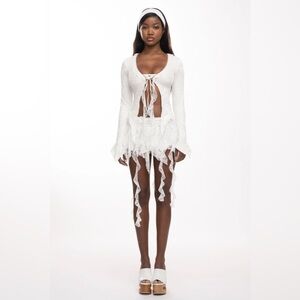 The Kript Women’s Daisy White Lace Two-Piece Set Top & Skirt Size XS Y2K